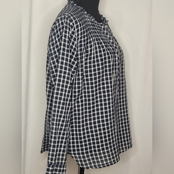 J. Crew Ruffle Classic Popover Long Sleeve Shirt in Mini Windowpane - Size 14 - Picture 7 of 16
